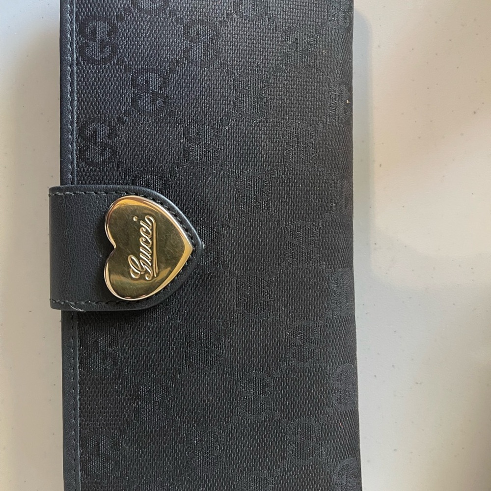 Gucci Black Wallet with Gold Heart Detail
